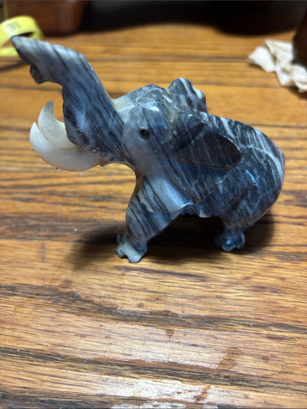 Hand-Carved Gray Stone Elephant Figurine
